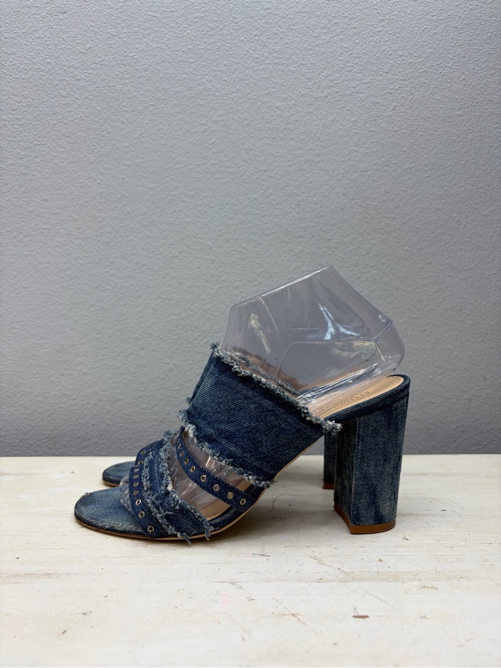 Marion Parke Toscana Open Toe Denim Block Heels Size 38.5